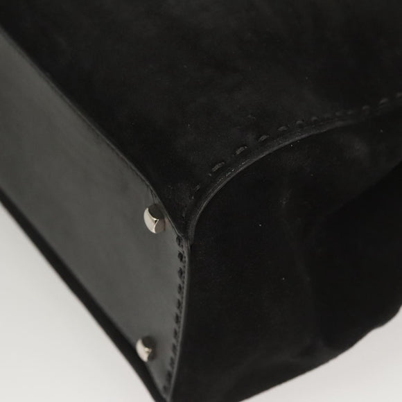 Salvatore Ferragamo Gancini Shoulder Bag Suede Black Silver Auth bs25826