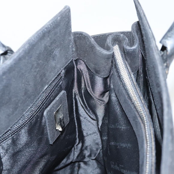 Salvatore Ferragamo Gancini Shoulder Bag Suede Black Silver Auth bs25826