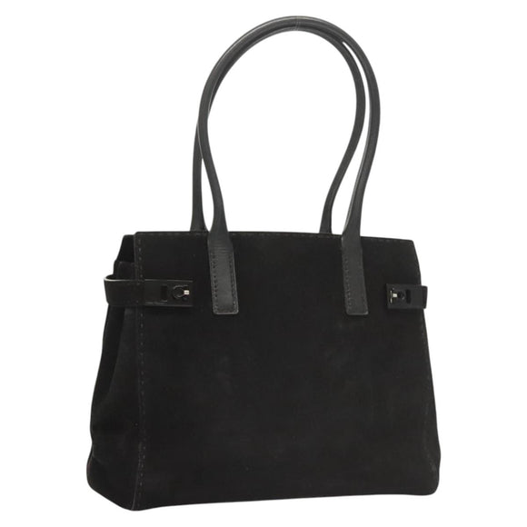 Salvatore Ferragamo Gancini Shoulder Bag Suede Black Silver Auth bs25826