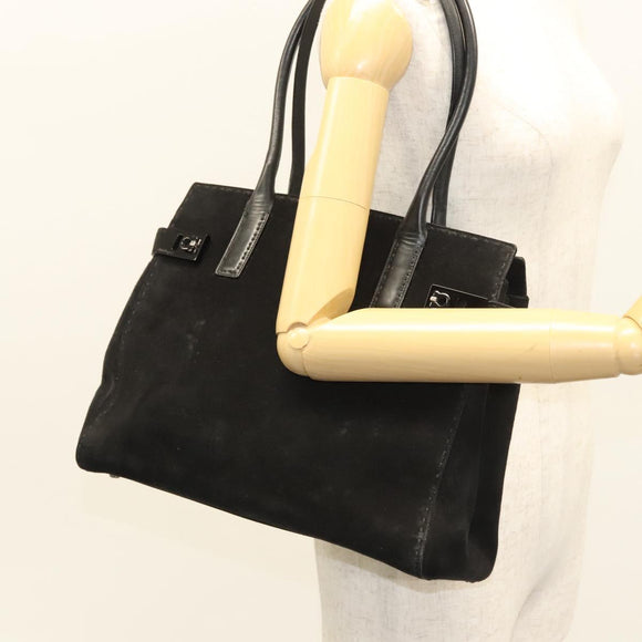 Salvatore Ferragamo Gancini Shoulder Bag Suede Black Silver Auth bs25826
