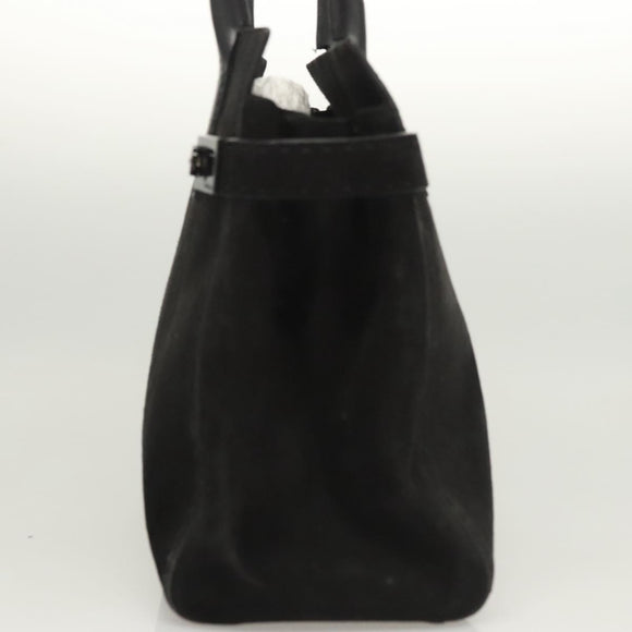 Salvatore Ferragamo Gancini Shoulder Bag Suede Black Silver Auth bs25826