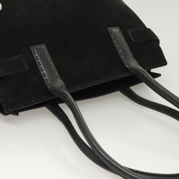 Salvatore Ferragamo Gancini Shoulder Bag Suede Black Silver Auth bs25826
