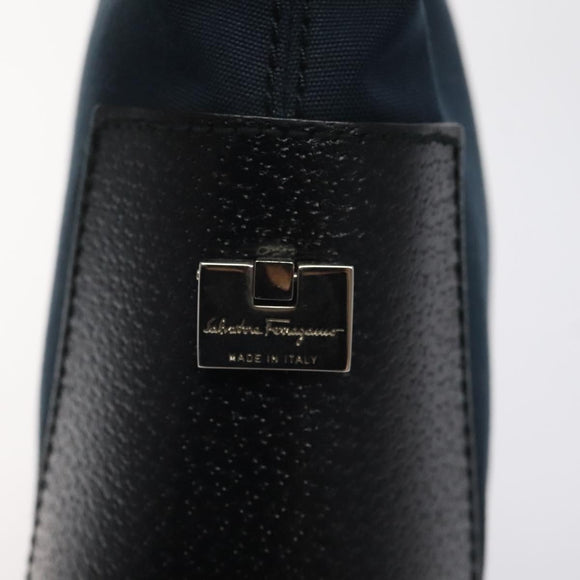 Salvatore Ferragamo Shoulder Bag Canvas Navy Silver Auth bs25827
