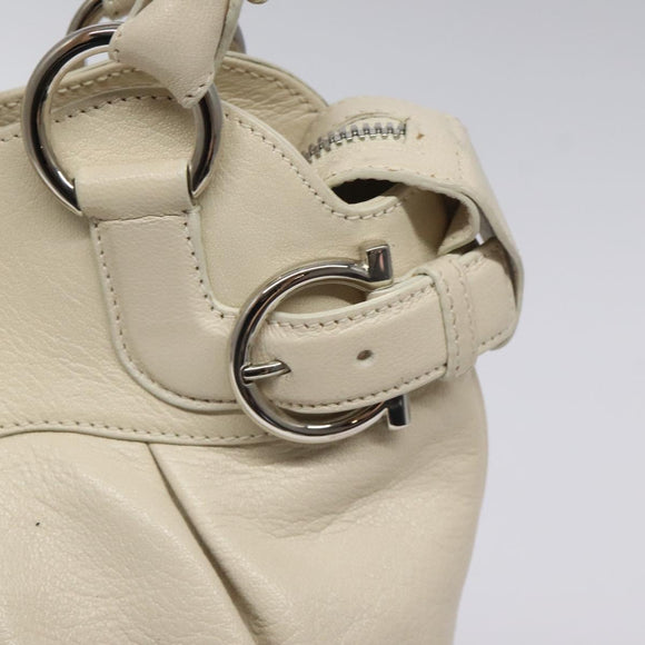 Salvatore Ferragamo Gancini Shoulder Bag Leather White Silver Auth bs25829