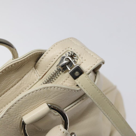 Salvatore Ferragamo Gancini Shoulder Bag Leather White Silver Auth bs25829