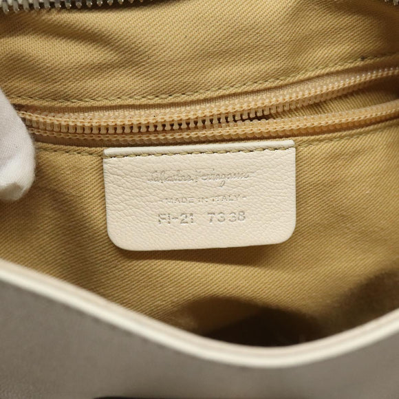Salvatore Ferragamo Gancini Shoulder Bag Leather White Silver Auth bs25829