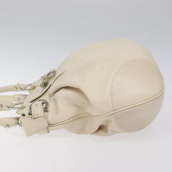 Salvatore Ferragamo Gancini Shoulder Bag Leather White Silver Auth bs25829