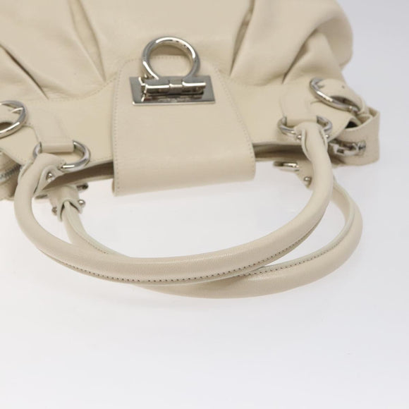 Salvatore Ferragamo Gancini Shoulder Bag Leather White Silver Auth bs25829