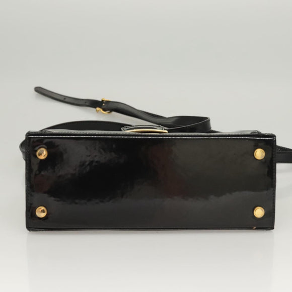 Salvatore Ferragamo Hand Bag Enamel 2way Black Gold Auth bs25832