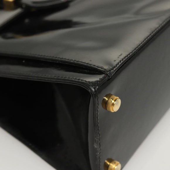 Salvatore Ferragamo Hand Bag Enamel 2way Black Gold Auth bs25832