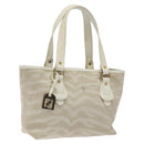 FENDI Hand Bag Canvas White Gold Auth bs25843-1