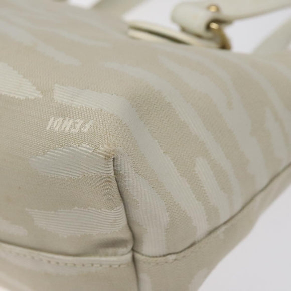 FENDI Hand Bag Canvas White Gold Auth bs25843