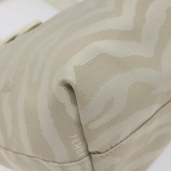 FENDI Hand Bag Canvas White Gold Auth bs25843
