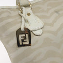FENDI Hand Bag Canvas White Gold Auth bs25843-10