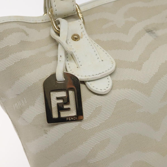 FENDI Hand Bag Canvas White Gold Auth bs25843