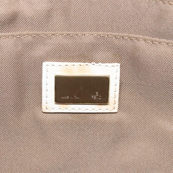 FENDI Hand Bag Canvas White Gold Auth bs25843