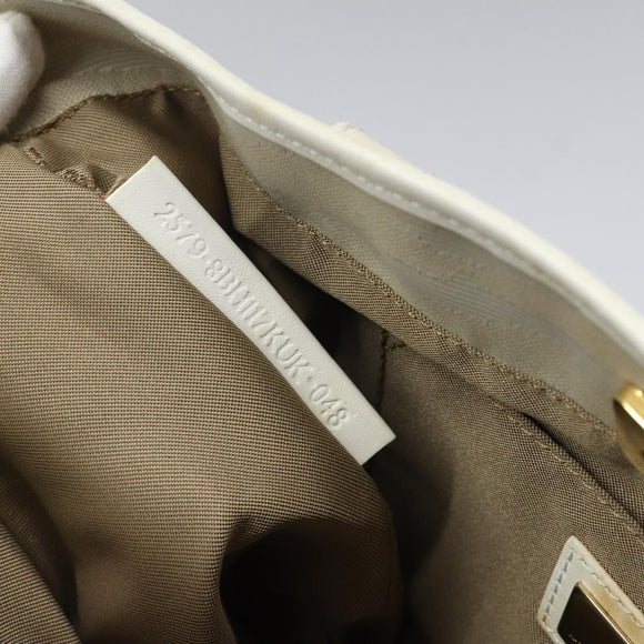 FENDI Hand Bag Canvas White Gold Auth bs25843
