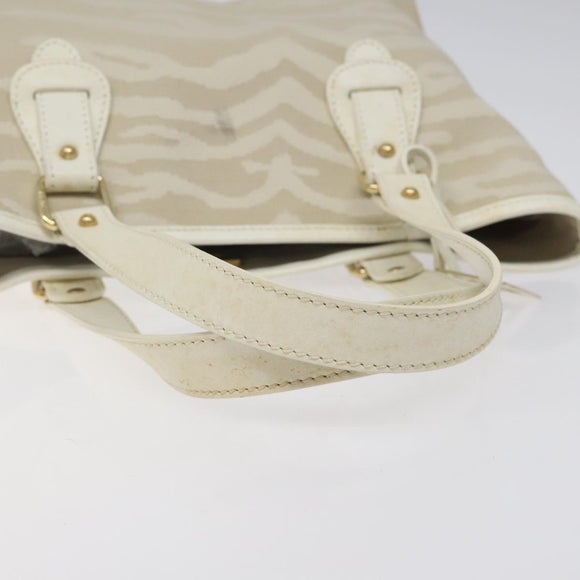 FENDI Hand Bag Canvas White Gold Auth bs25843