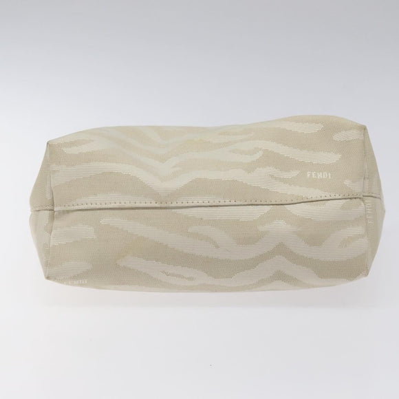 FENDI Hand Bag Canvas White Gold Auth bs25843