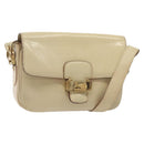 CELINE Shoulder Bag Leather White Gold Auth bs25844-1