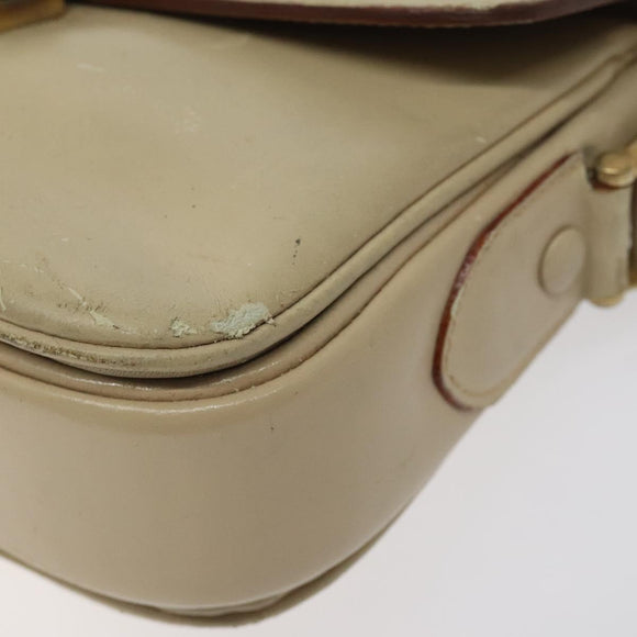 CELINE Shoulder Bag Leather White Gold Auth bs25844