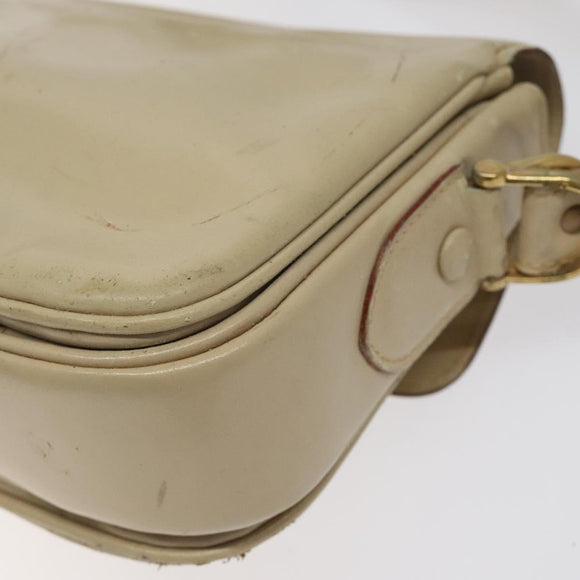 CELINE Shoulder Bag Leather White Gold Auth bs25844