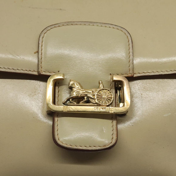 CELINE Shoulder Bag Leather White Gold Auth bs25844