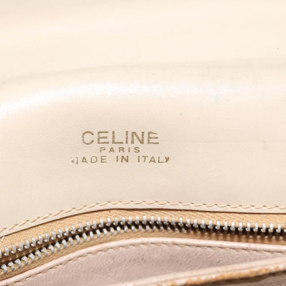 CELINE Shoulder Bag Leather White Gold Auth bs25844