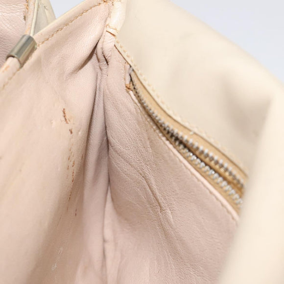 CELINE Shoulder Bag Leather White Gold Auth bs25844