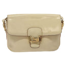 CELINE Shoulder Bag Leather White Gold Auth bs25844-13