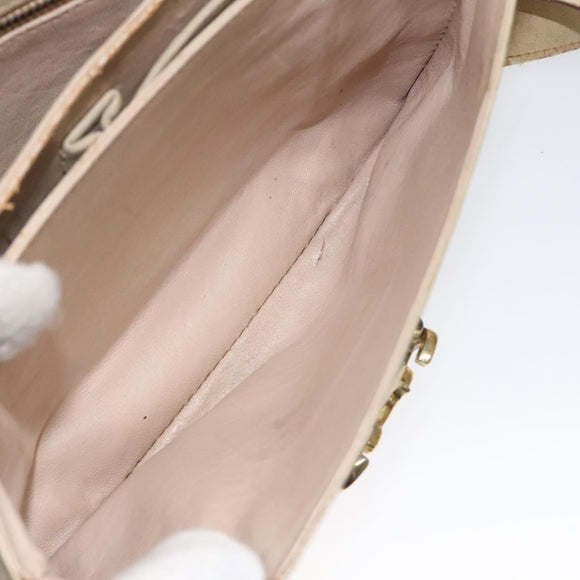 CELINE Shoulder Bag Leather White Gold Auth bs25844