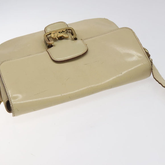 CELINE Shoulder Bag Leather White Gold Auth bs25844