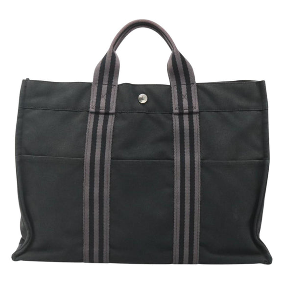 HERMES Fourre Tout MM Hand Bag Canvas Black Auth bs25852