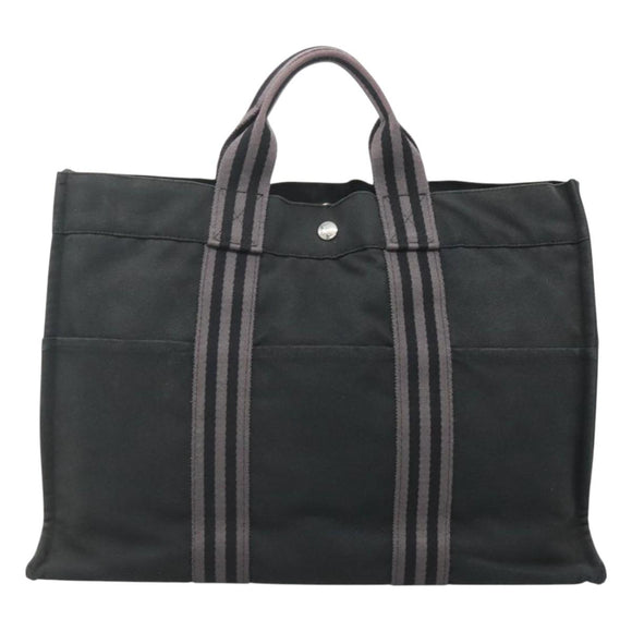 HERMES Fourre Tout MM Hand Bag Canvas Black Auth bs25852