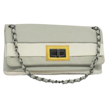 CHANEL Chain Shoulder Bag Nylon Gray CC Auth bs25857