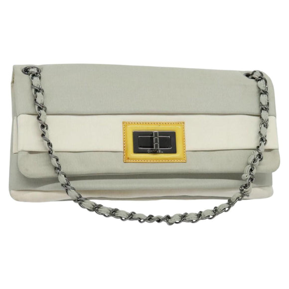 CHANEL Chain Shoulder Bag Nylon Gray CC Auth bs25857