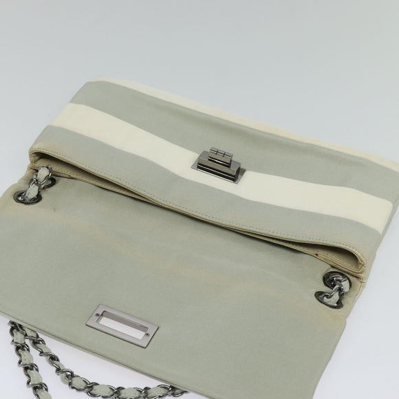 CHANEL Chain Shoulder Bag Nylon Gray CC Auth bs25857