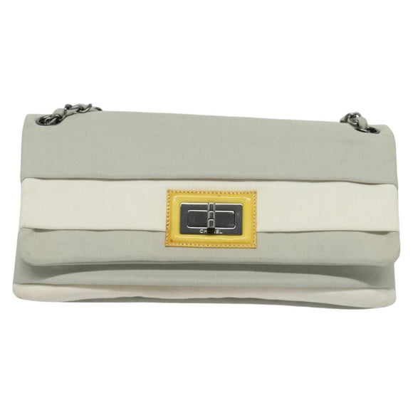CHANEL Chain Shoulder Bag Nylon Gray CC Auth bs25857