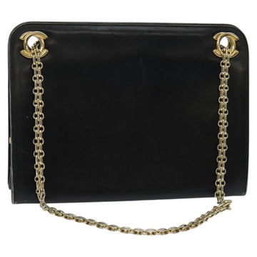 CHANEL Chain Hand Bag Leather Black Gold CC Auth bs25858