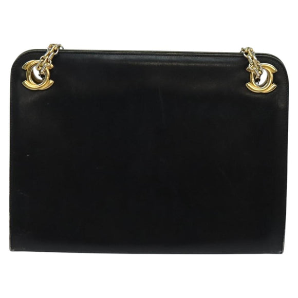 CHANEL Chain Hand Bag Leather Black Gold CC Auth bs25858