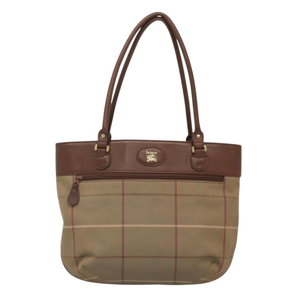 Burberrys Nova Check Shoulder Bag Canvas Beige Gold Auth bs25866
