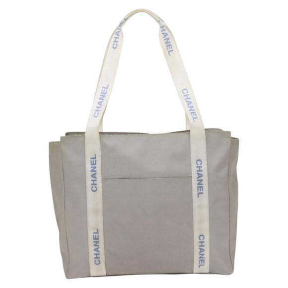 CHANEL Sports Line Tote Bag Nylon Gray Silver CC Auth bs25879