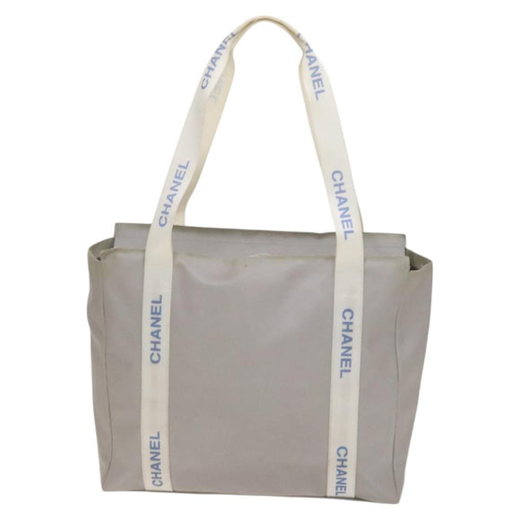 CHANEL Sports Line Tote Bag Nylon Gray Silver CC Auth bs25879