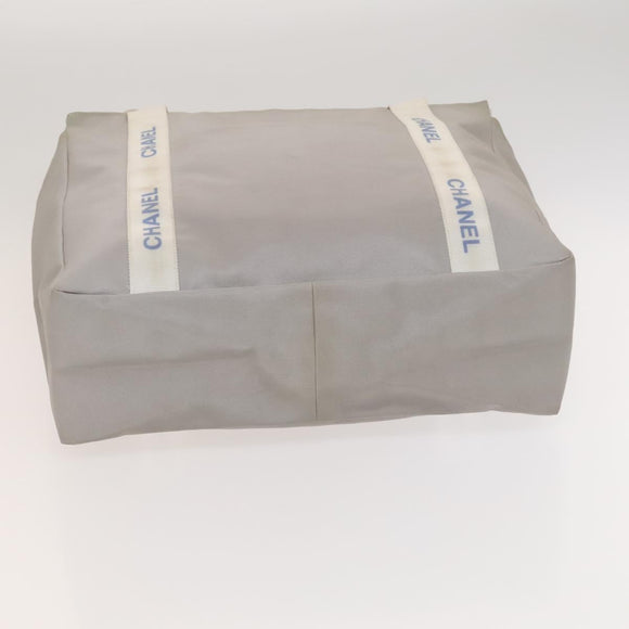 CHANEL Sports Line Tote Bag Nylon Gray Silver CC Auth bs25879