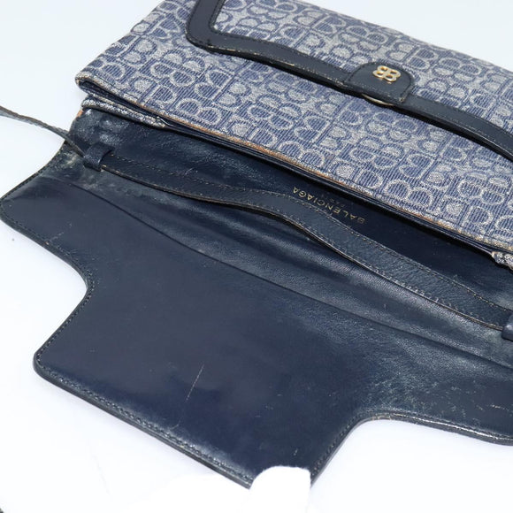 BALENCIAGA BB Shoulder Bag Canvas Navy Gold Auth bs25889