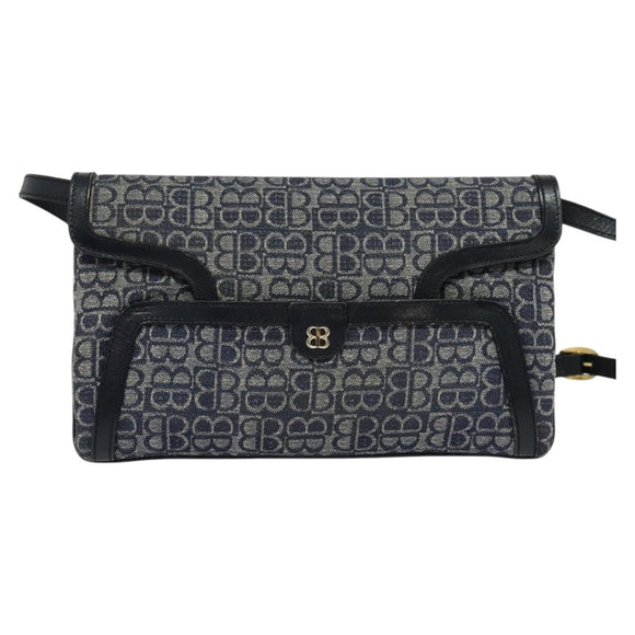 BALENCIAGA BB Shoulder Bag Canvas Navy Gold Auth bs25889