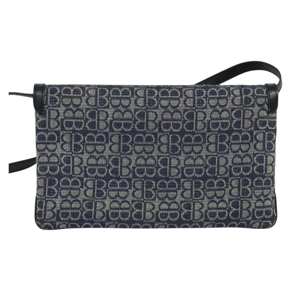 BALENCIAGA BB Shoulder Bag Canvas Navy Gold Auth bs25889