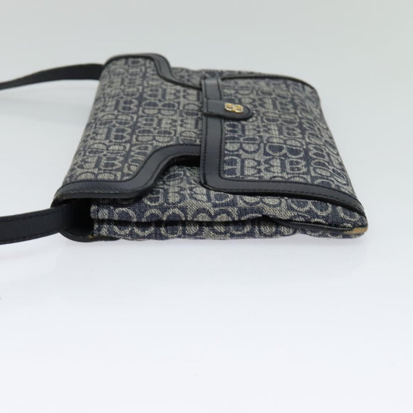 BALENCIAGA BB Shoulder Bag Canvas Navy Gold Auth bs25889