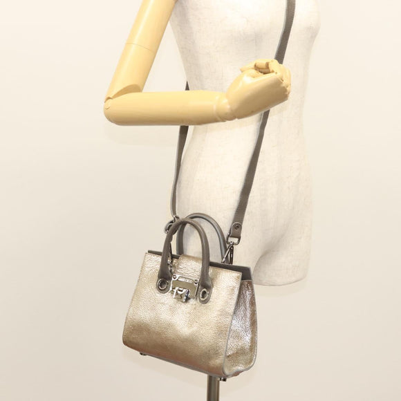 Jimmy Choo Hand Bag Leather 2way Silver Auth bs25894