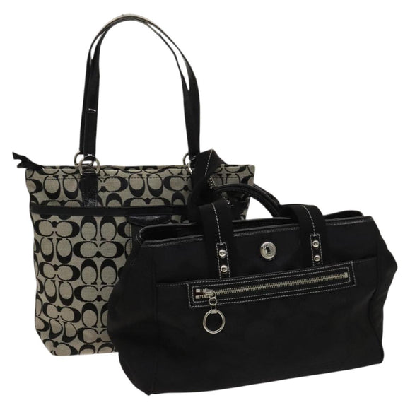 Coach Signature Bag Nylon Canvas 2Set Black Gray Auth bs25898
